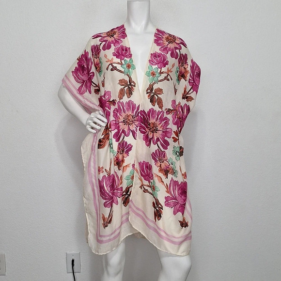 Woven Heart Floral Flowy Bohemian Boho Hippie Oversized Longline Kimono One Size - Picture 1 of 11